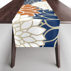 Dahlia Blooms, Terracotta, Navy, Gold, White Table Runner Gallery Image 1