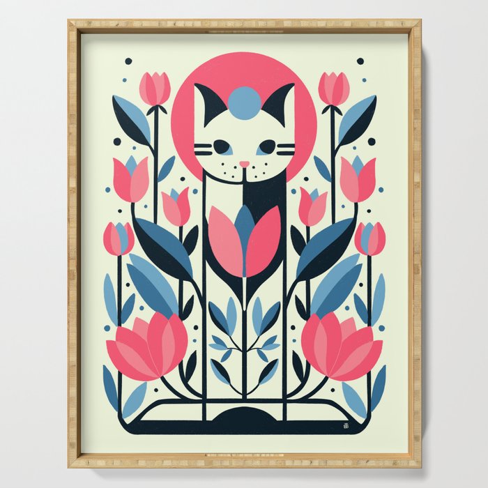 Cat amongst Tulips Serving Tray Gallery Image 1