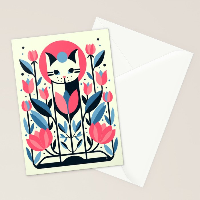 Cat amongst Tulips Stationery Card Gallery Image 2