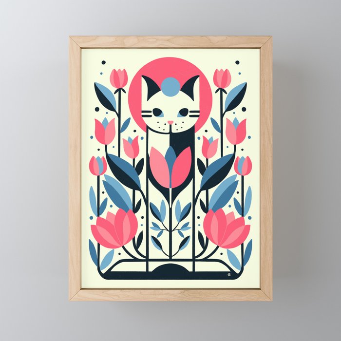 Cat amongst Tulips Mini Art Print Gallery Image 1