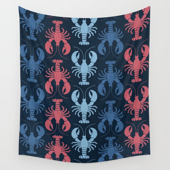Lobster parade - navy Wall Tapestry Gallery Image 1