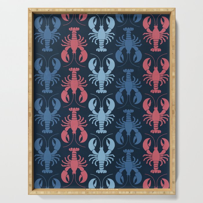 Lobster parade - navy Serving Tray Gallery Image 1