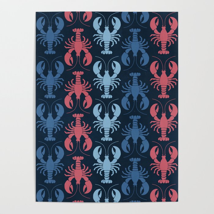 Lobster parade - navy Poster Gallery Image 1