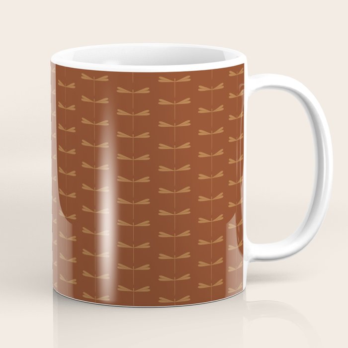 Dragonfly Pattern IV Brick Red Coffee Mug Gallery Image 1
