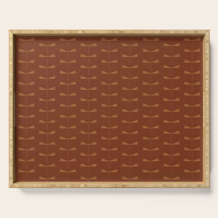 Dragonfly Pattern IV Brick Red Serving Tray Gallery Image 1