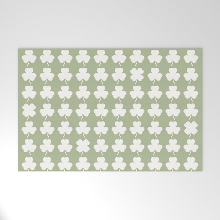 Clovers XXVI Natural Green Botanical Pattern Welcome Mat Gallery Image 1
