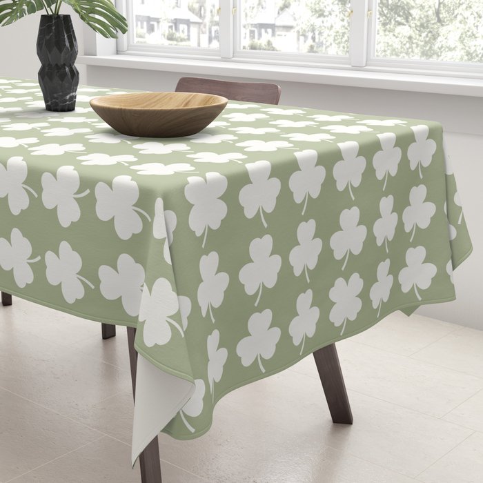 Clovers XXVI Natural Green Botanical Pattern Tablecloth Gallery Image 3