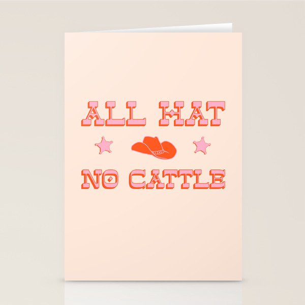 "All hat no cattle" in pink and orange retro western letters Stationery Card Gallery Image 2