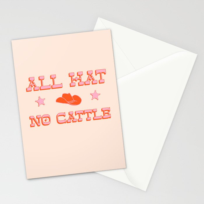 "All hat no cattle" in pink and orange retro western letters Stationery Card Gallery Image 2
