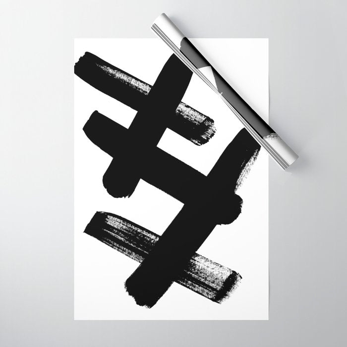 X Black & White Minimalist Abstract Mid century Ink Art Dark Brush Strokes Wrapping Paper Gallery Image 1