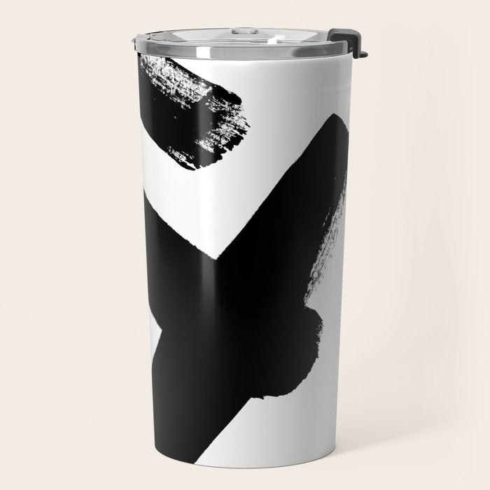 X Black & White Minimalist Abstract Mid century Ink Art Dark Brush Strokes Travel Mug Gallery Image 2