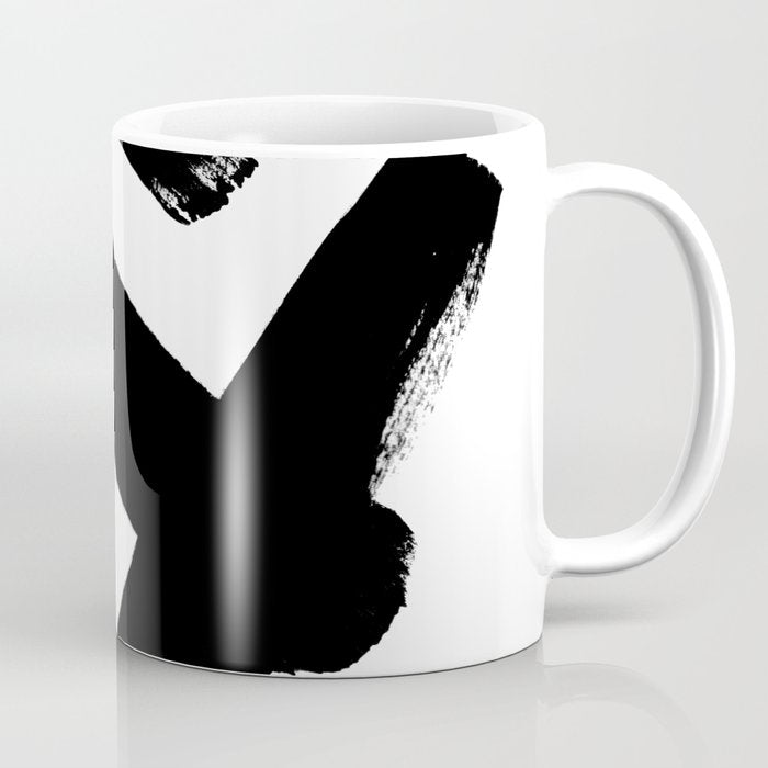 X Black & White Minimalist Abstract Mid century Ink Art Dark Brush Strokes Coffee Mug Gallery Image 1
