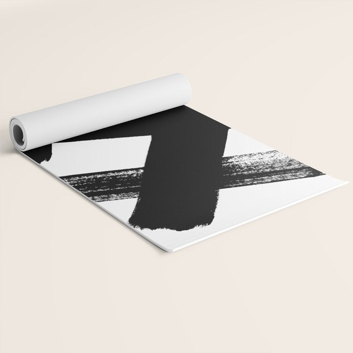 X Black & White Minimalist Abstract Mid century Ink Art Dark Brush Strokes Yoga Mat Gallery Image 2