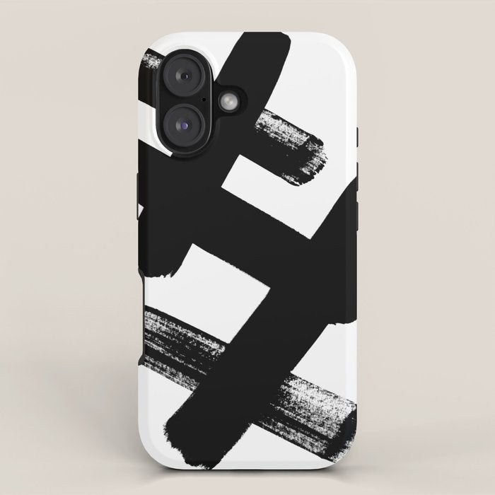 X Black & White Minimalist Abstract Mid century Ink Art Dark Brush Strokes iPhone Case Gallery Image 1