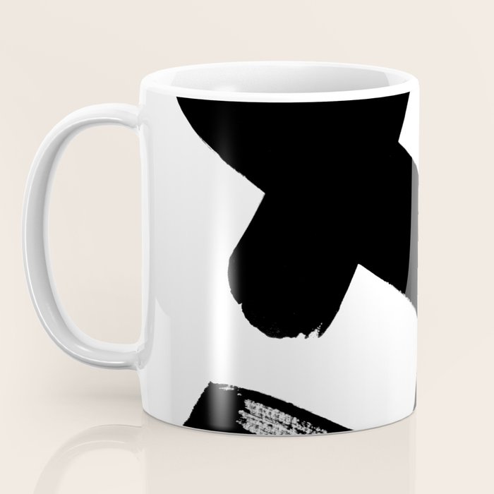 X Black & White Minimalist Abstract Mid century Ink Art Dark Brush Strokes Coffee Mug Gallery Image 3