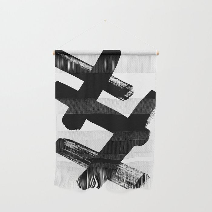 X Black & White Minimalist Abstract Mid century Ink Art Dark Brush Strokes Wall Hanging Gallery Image 1