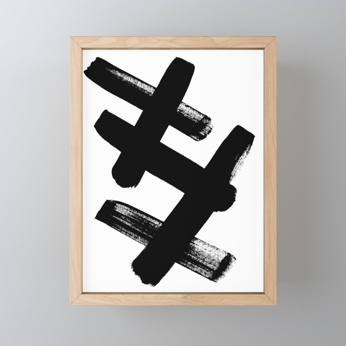 X Black & White Minimalist Abstract Mid century Ink Art Dark Brush Strokes Mini Art Print Gallery Image 1