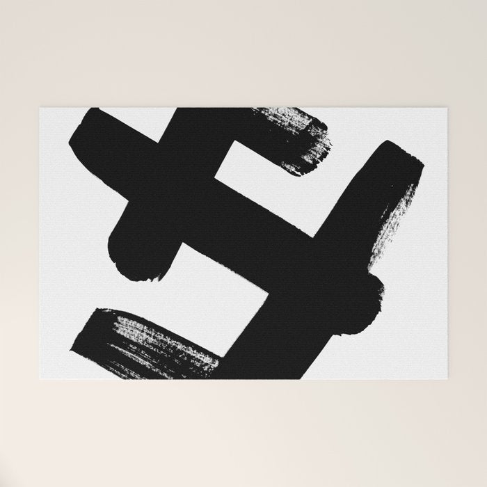 X Black & White Minimalist Abstract Mid century Ink Art Dark Brush Strokes Welcome Mat Gallery Image 1