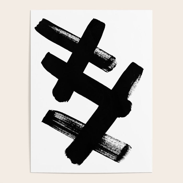 X Black & White Minimalist Abstract Mid century Ink Art Dark Brush Strokes Poster Gallery Image 4