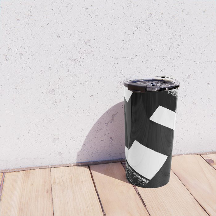 X Black & White Minimalist Abstract Mid century Ink Art Dark Brush Strokes Travel Mug Gallery Image 4