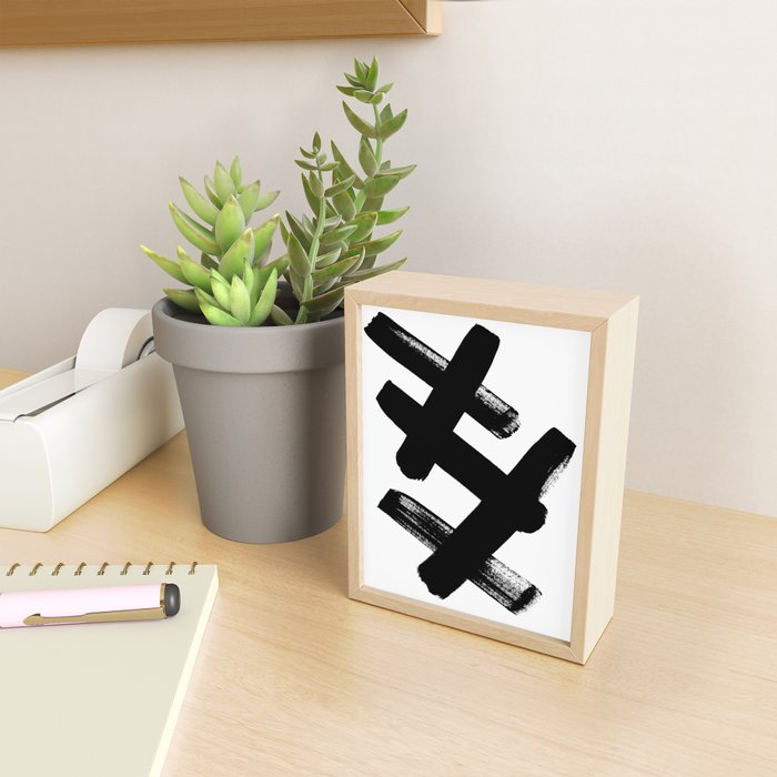 X Black & White Minimalist Abstract Mid century Ink Art Dark Brush Strokes Mini Art Print Gallery Image 2