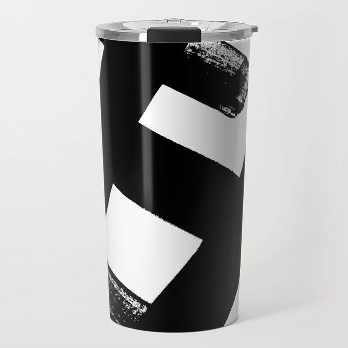 X Black & White Minimalist Abstract Mid century Ink Art Dark Brush Strokes Travel Mug Gallery Image 1