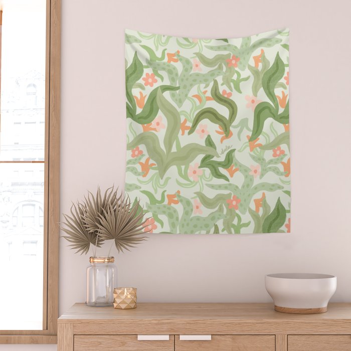 Wavy Plants Pattern Wall Tapestry Gallery Image 2