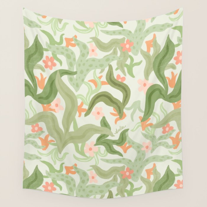 Wavy Plants Pattern Wall Tapestry Gallery Image 4