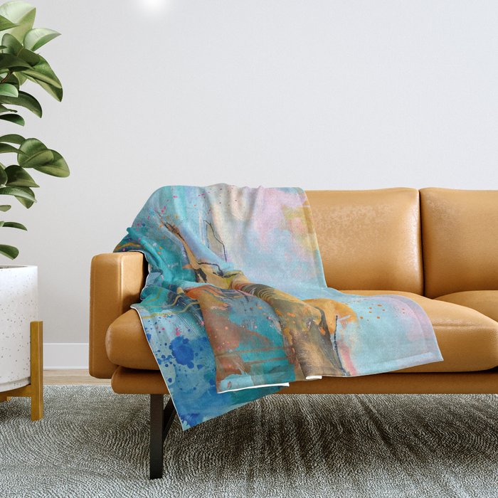 Abstract Northern Ireland Coastline - Vibrant Irish Seascape Art Print Throw Blanket Gallery Image 1