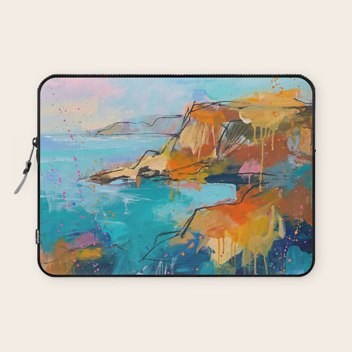 Abstract Northern Ireland Coastline - Vibrant Irish Seascape Art Print Laptop Sleeve Gallery Image 1