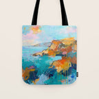 Abstract Northern Ireland Coastline - Vibrant Irish Seascape Art Print Tote Bag Gallery Image 1