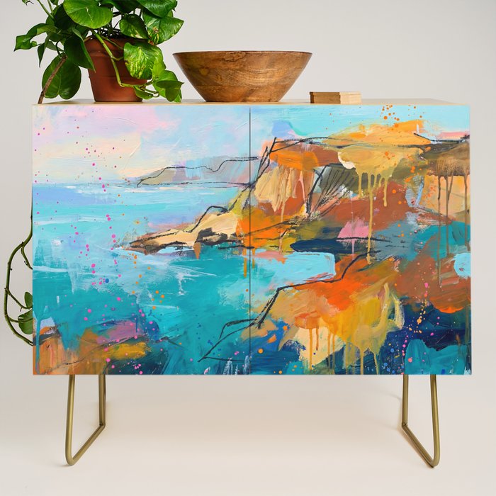 Abstract Northern Ireland Coastline - Vibrant Irish Seascape Art Print Credenza Gallery Image 1