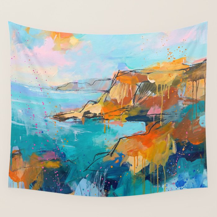 Abstract Northern Ireland Coastline - Vibrant Irish Seascape Art Print Wall Tapestry Gallery Image 4