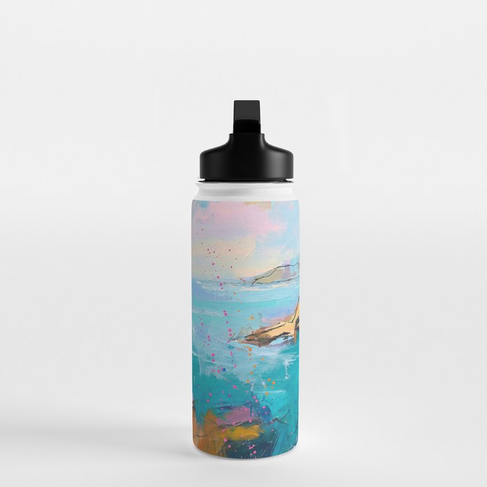 Abstract Northern Ireland Coastline - Vibrant Irish Seascape Art Print Water Bottle Gallery Image 3