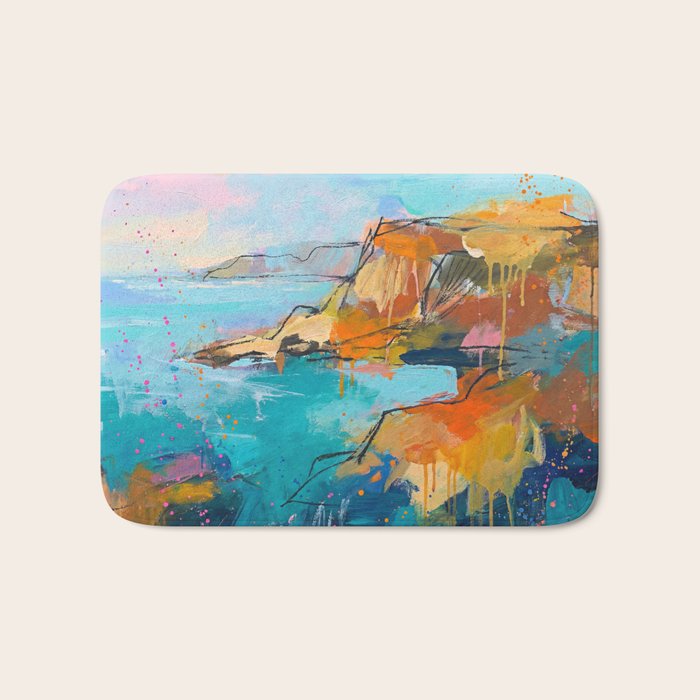 Abstract Northern Ireland Coastline - Vibrant Irish Seascape Art Print Bath Mat Gallery Image 1