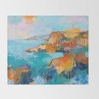 Abstract Northern Ireland Coastline - Vibrant Irish Seascape Art Print Throw Blanket Gallery Image 2