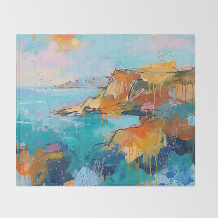 Abstract Northern Ireland Coastline - Vibrant Irish Seascape Art Print Throw Blanket Gallery Image 2