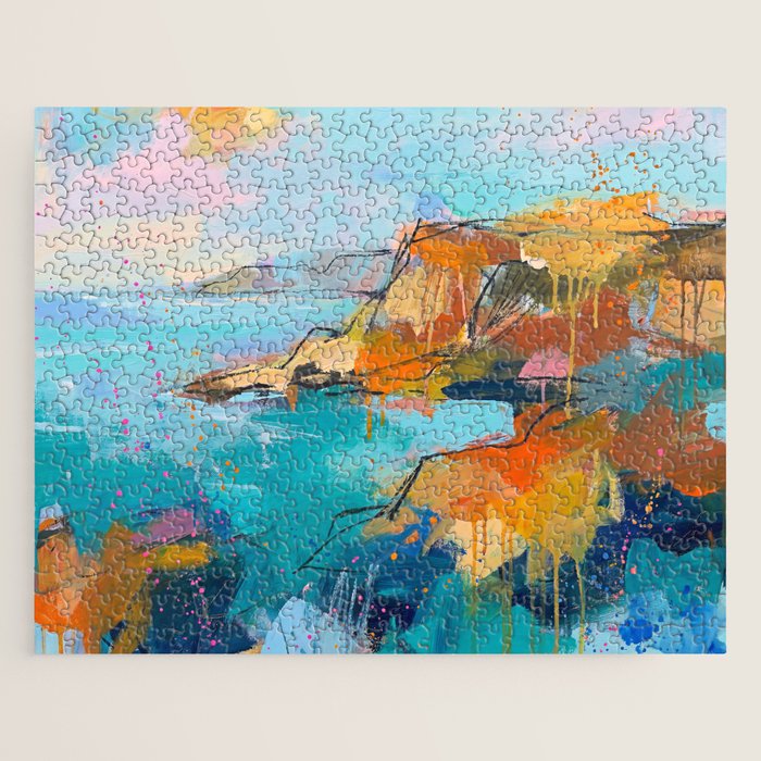 Abstract Northern Ireland Coastline - Vibrant Irish Seascape Art Print Jigsaw Puzzle Gallery Image 1