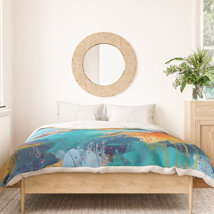 Abstract Northern Ireland Coastline - Vibrant Irish Seascape Art Print Duvet Cover Gallery Image 3