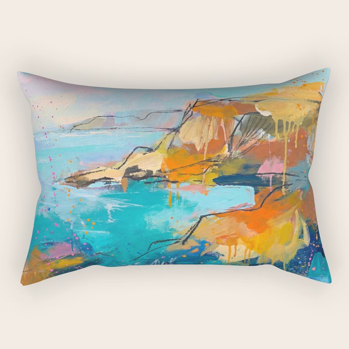Abstract Northern Ireland Coastline - Vibrant Irish Seascape Art Print Rectangular Pillow Gallery Image 1