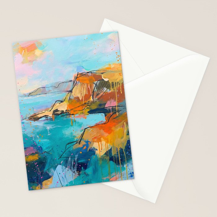 Abstract Northern Ireland Coastline - Vibrant Irish Seascape Art Print Stationery Card Gallery Image 2