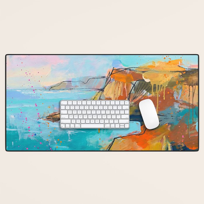 Abstract Northern Ireland Coastline - Vibrant Irish Seascape Art Print Desk Mat Gallery Image 1