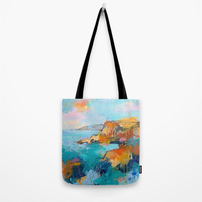 Abstract Northern Ireland Coastline - Vibrant Irish Seascape Art Print Tote Bag Gallery Image 2
