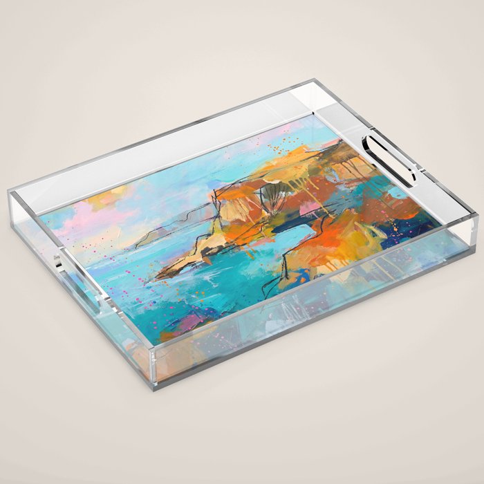 Abstract Northern Ireland Coastline - Vibrant Irish Seascape Art Print Acrylic Tray Gallery Image 1
