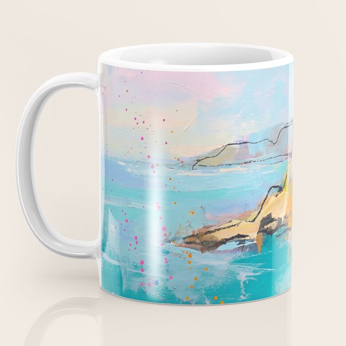 Abstract Northern Ireland Coastline - Vibrant Irish Seascape Art Print Coffee Mug Gallery Image 3