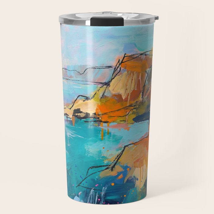 Abstract Northern Ireland Coastline - Vibrant Irish Seascape Art Print Travel Mug Gallery Image 1