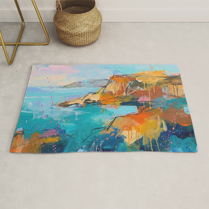 Abstract Northern Ireland Coastline - Vibrant Irish Seascape Art Print Rug Gallery Image 1