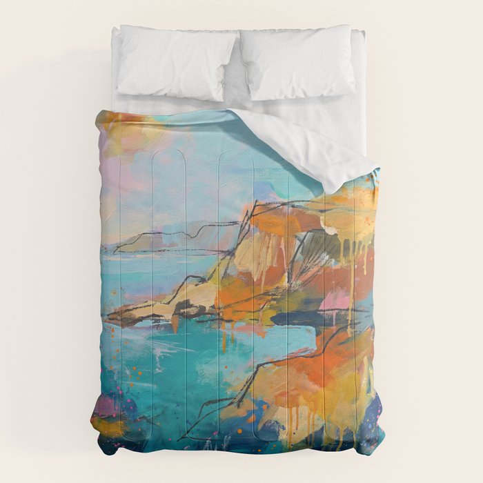 Abstract Northern Ireland Coastline - Vibrant Irish Seascape Art Print Comforter Gallery Image 6