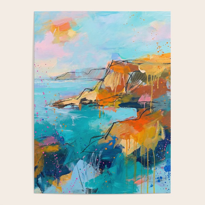 Abstract Northern Ireland Coastline - Vibrant Irish Seascape Art Print Poster Gallery Image 1