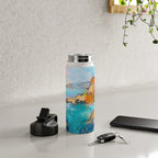 Abstract Northern Ireland Coastline - Vibrant Irish Seascape Art Print Water Bottle Gallery Image 4